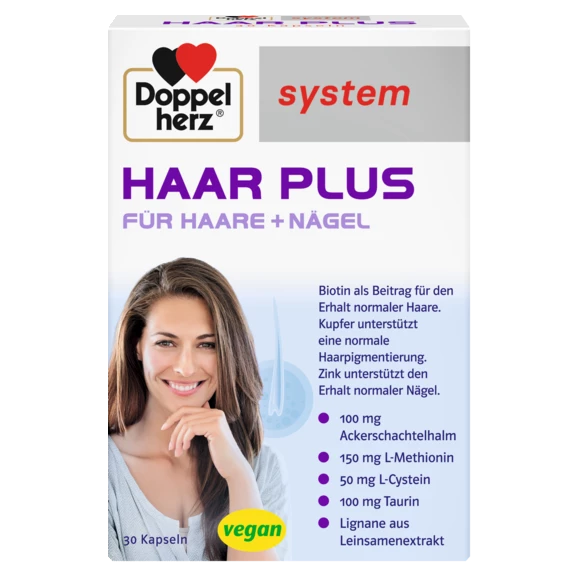 Abbildung der Produktverpackung Doppelherz system HAAR PLUS Frontansicht